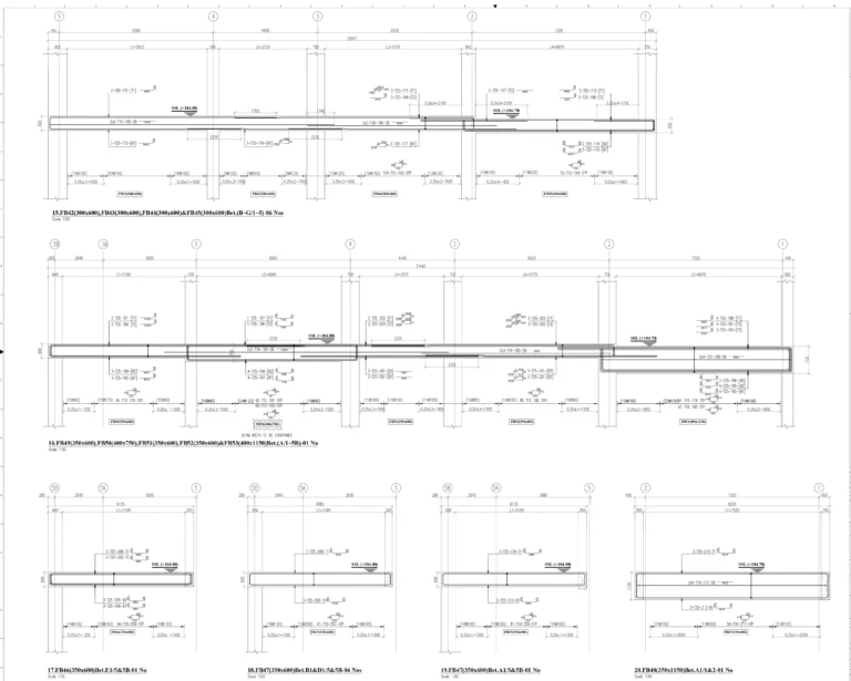 ACI 315 reinforcement detailing shop drawing with beam slab and column rebar details for concrete construction project