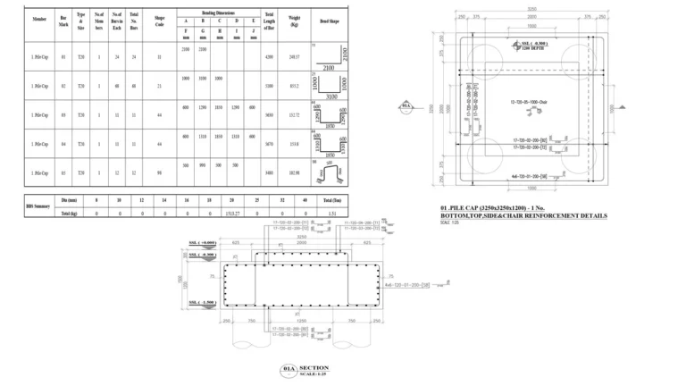 Rebar shop drawing prepared by a professional rebar detailer using AutoCAD