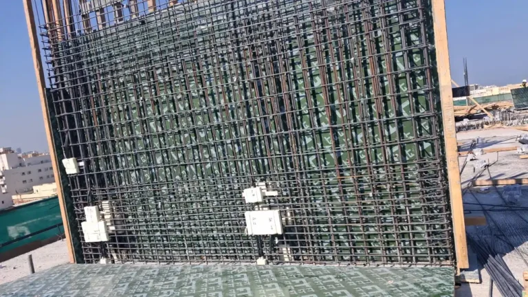 Shear wall steel reinforcement fixing on construction site prepared from ACI-compliant rebar shop drawings